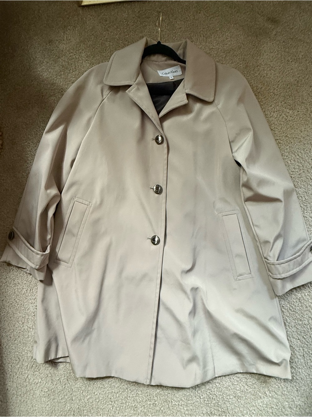 Calvin Klein Tan Trench Coat Sz M Beige Casual Chic Peacoat Jacket